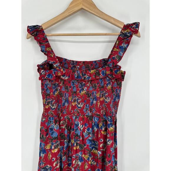 Natural Life Megan Smocked Midi Dress Floral Ruffle Square Neck Sleeveless Boho - Picture 9 of 12